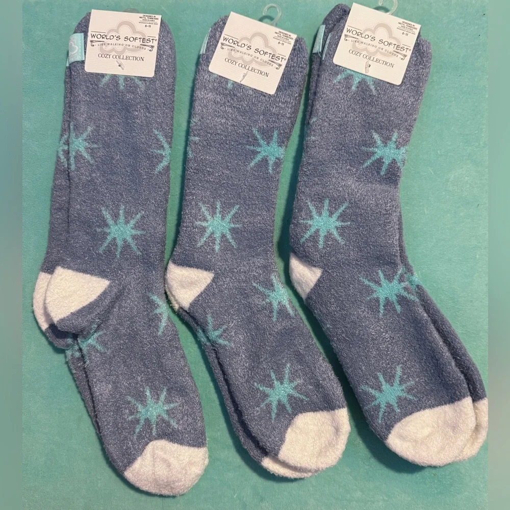 3 Pairs World’s Softest Socks Cozy Cali Starburst New Women’s Shoe Size 6-11